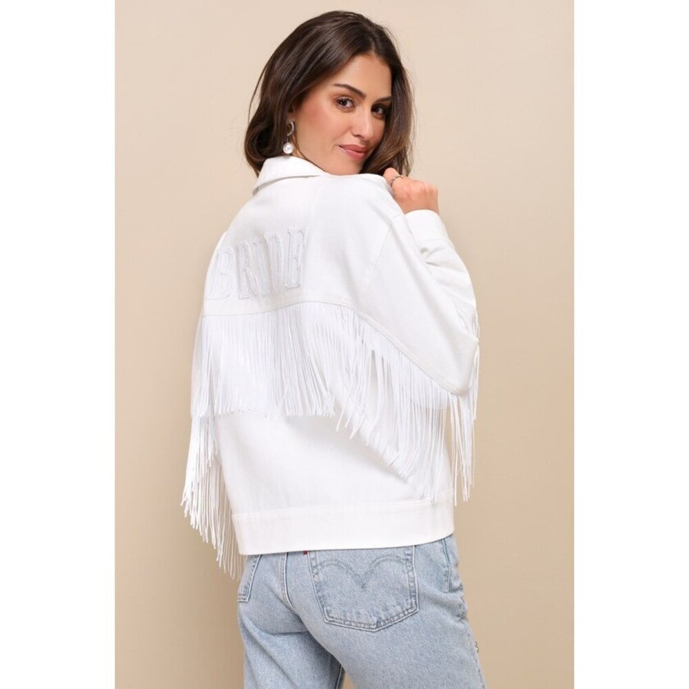 Lulus Matrimony Muse White Sequin Fringe Twill Jacket - Size S